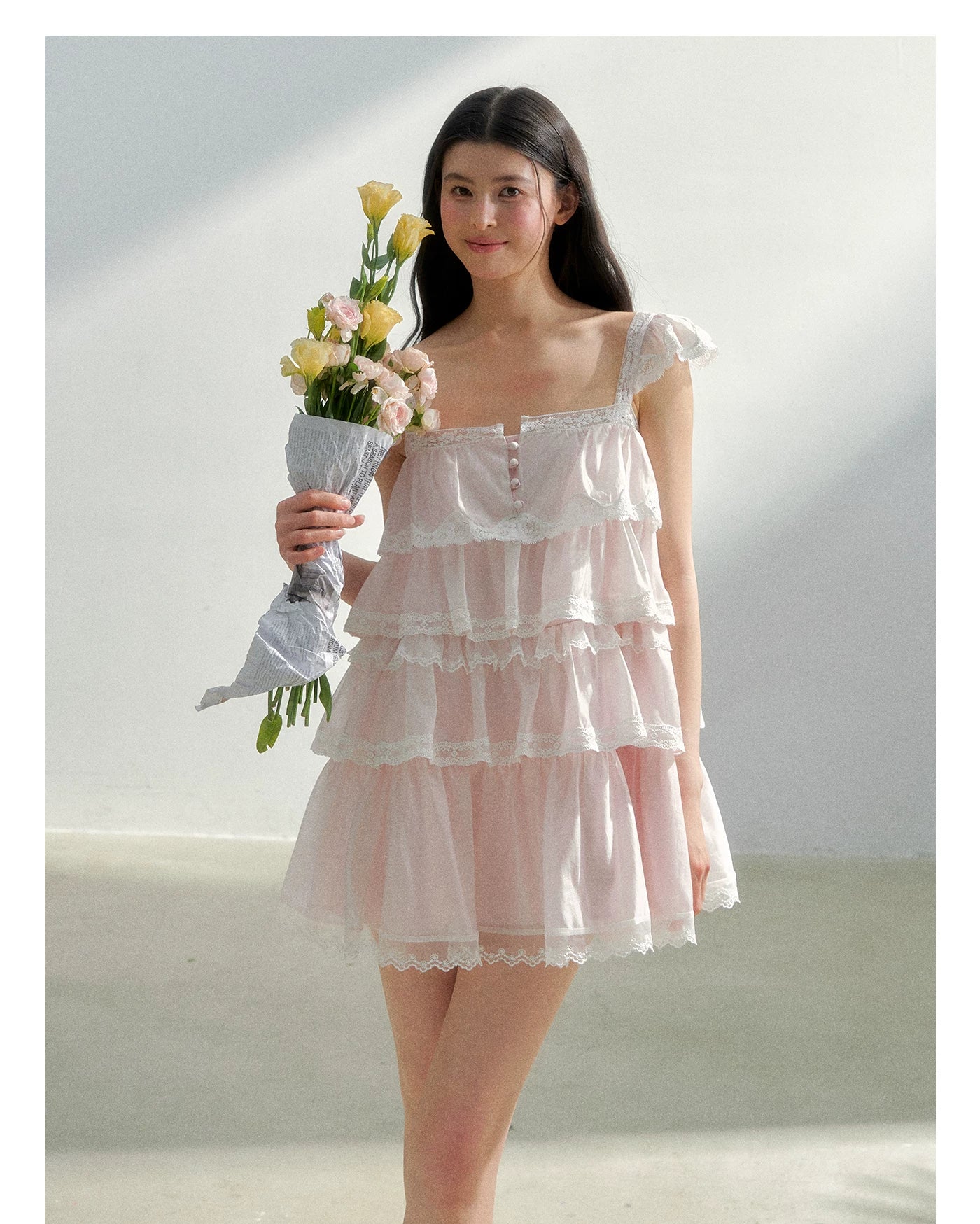 Blush Lace Mist Tiered Princess Dress