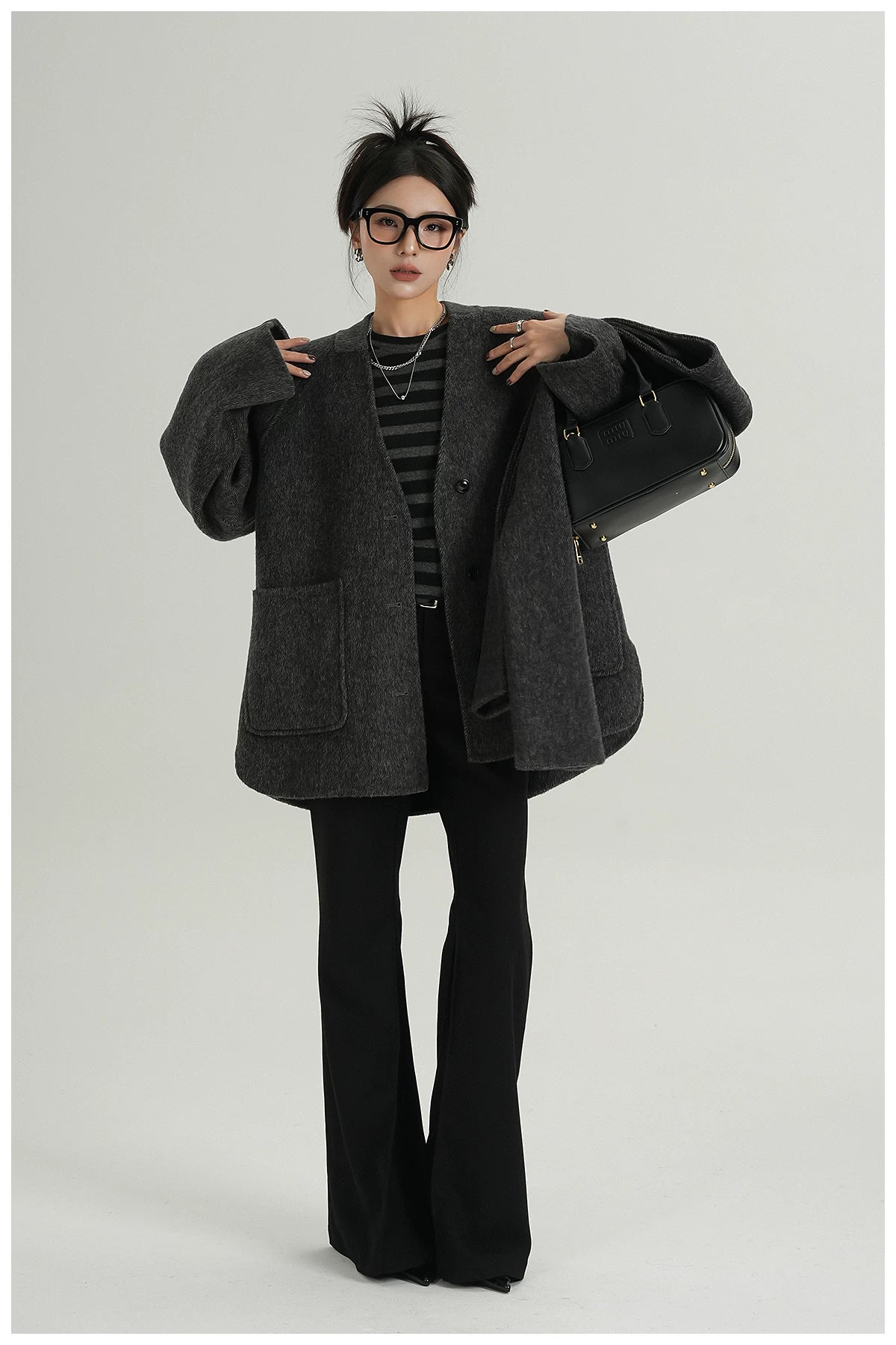 Scarf-Detail Cropped Wool Jacket