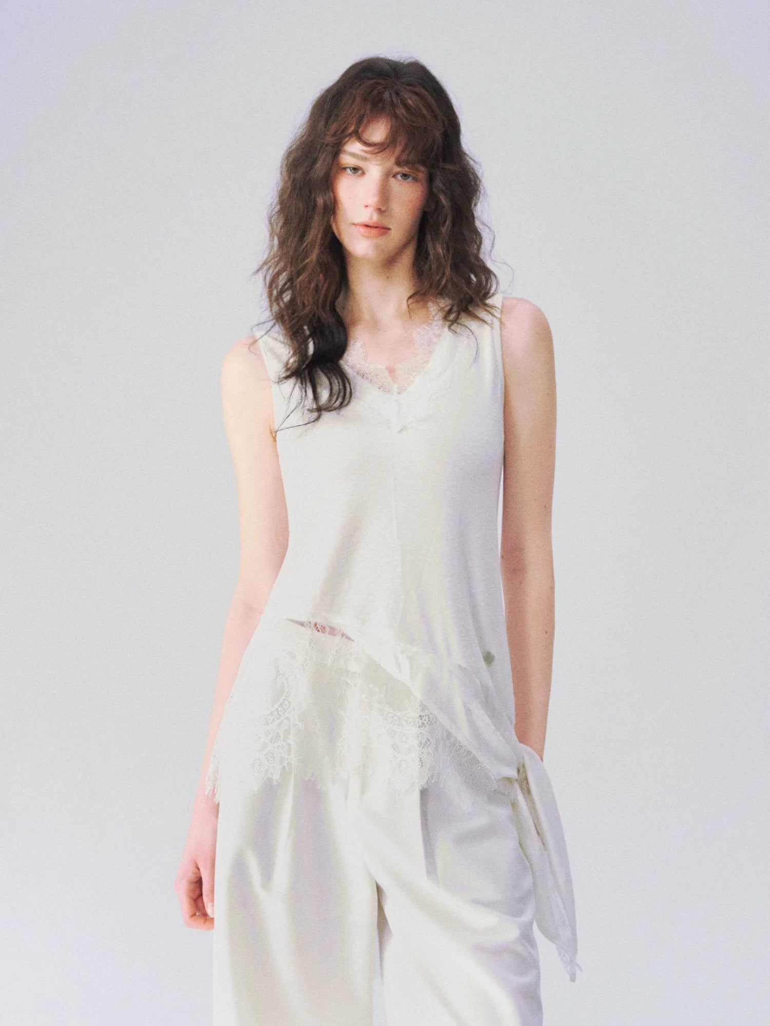 Asymmetrical Lace V-Neck Sleeveless Top