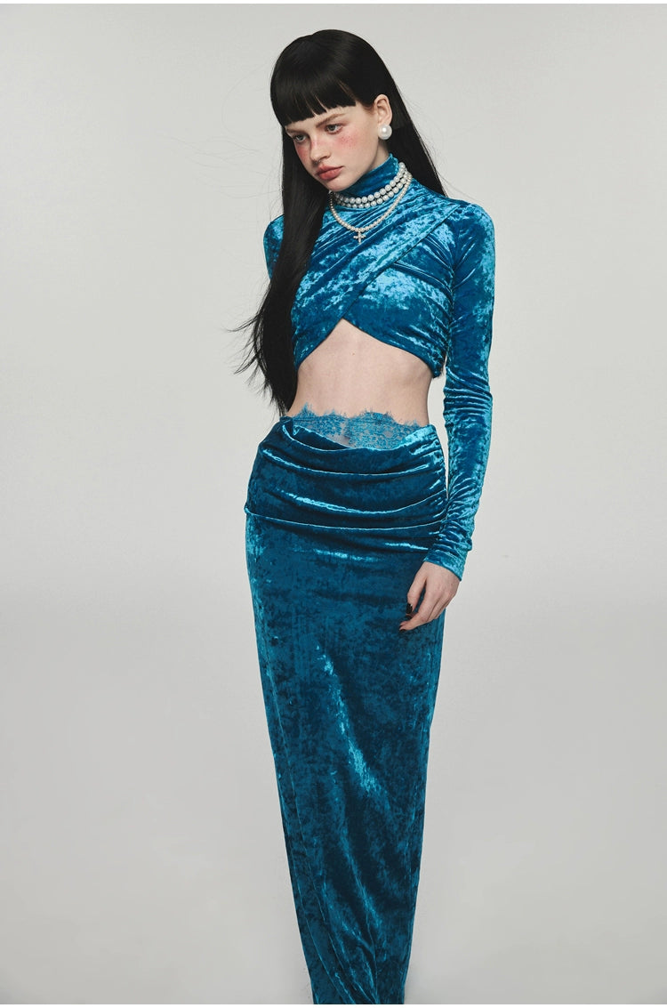 Velvet Turtleneck Crossed Blouse - CHINASQUAD