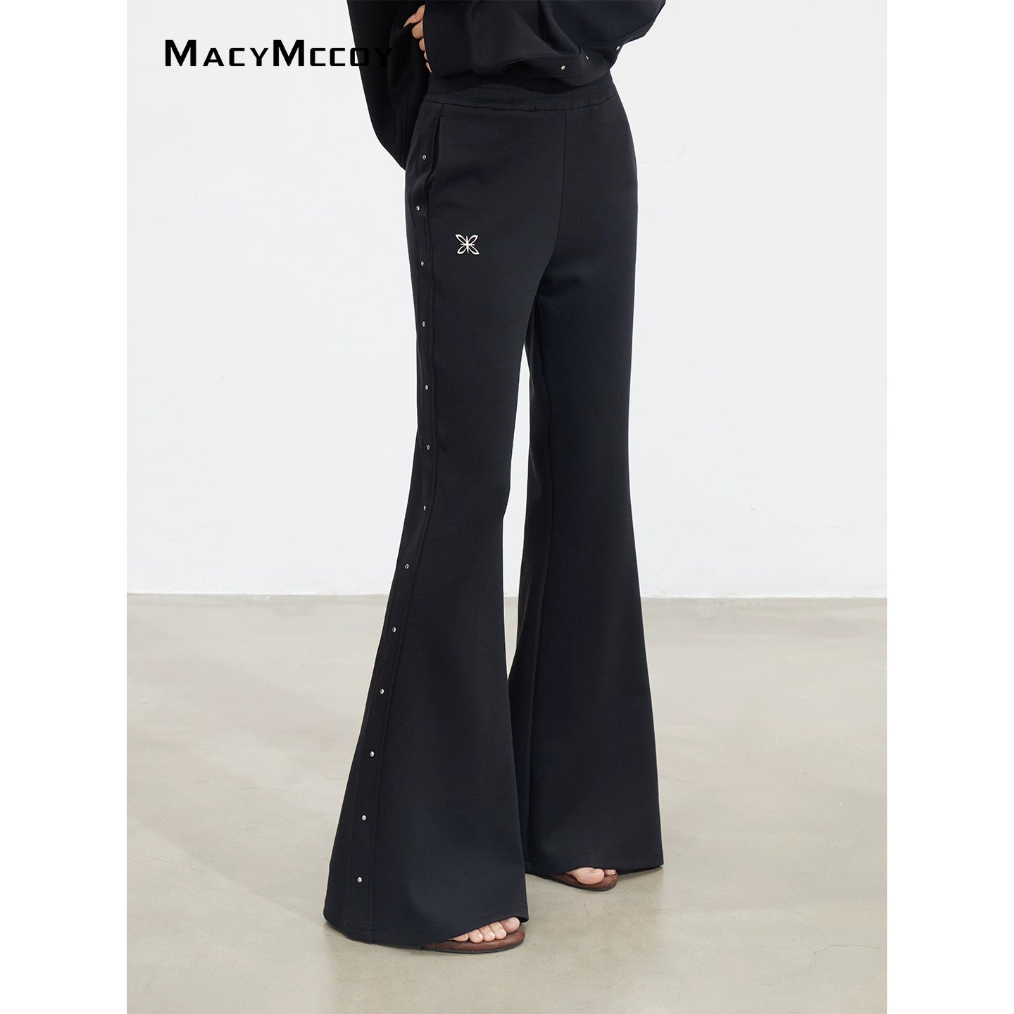 Studded Letter Off-Shoulder Sweatshirt