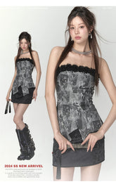 Black Petal Off-Shoulder Patchwork Top - CHINASQUAD