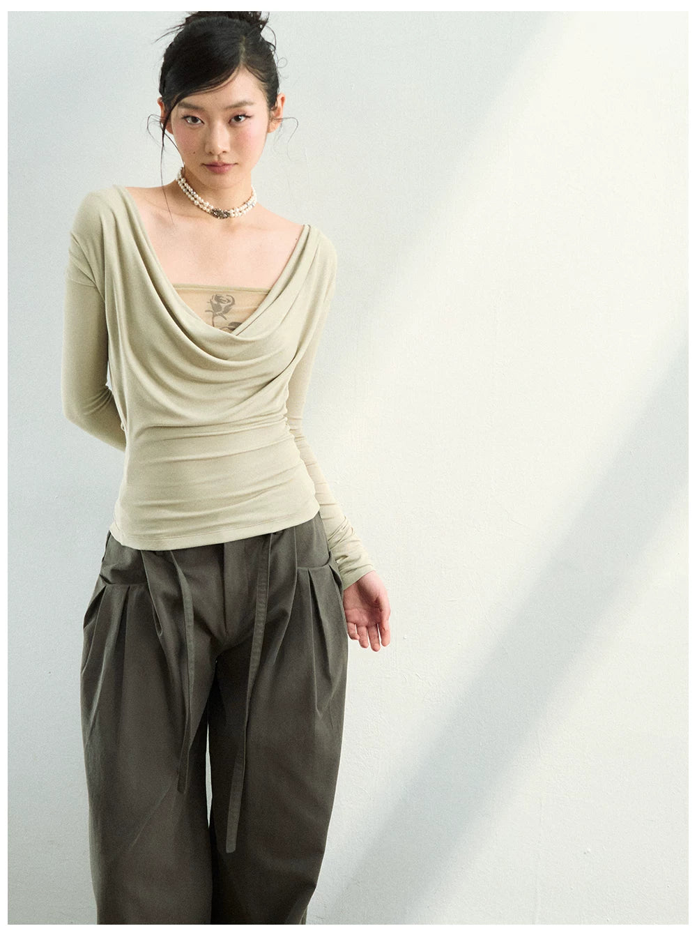 Reversible Draped Mesh Blouse