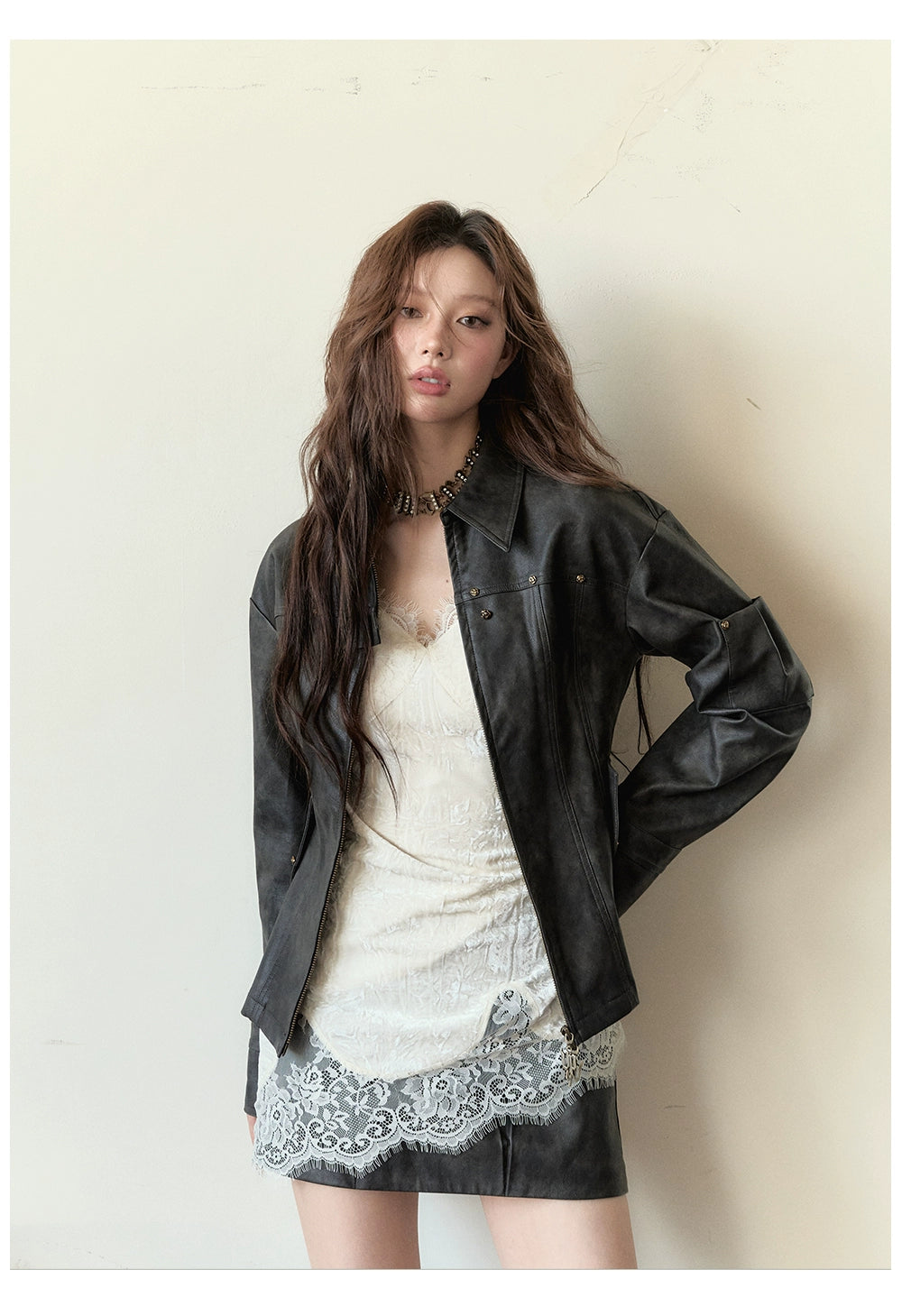 Dark Brown Studded PU Leather Skirt - CHINASQUAD