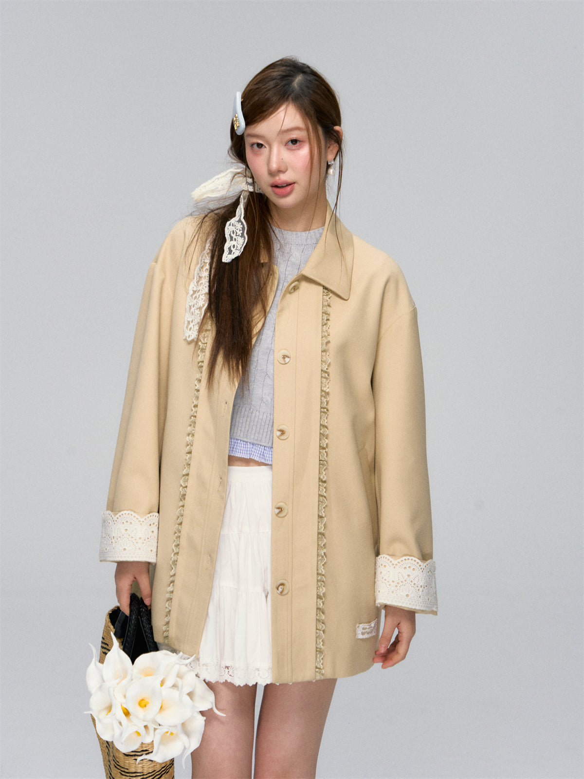 Lace-Patchwork Cuff Lace Trench Coat - CHINASQUAD