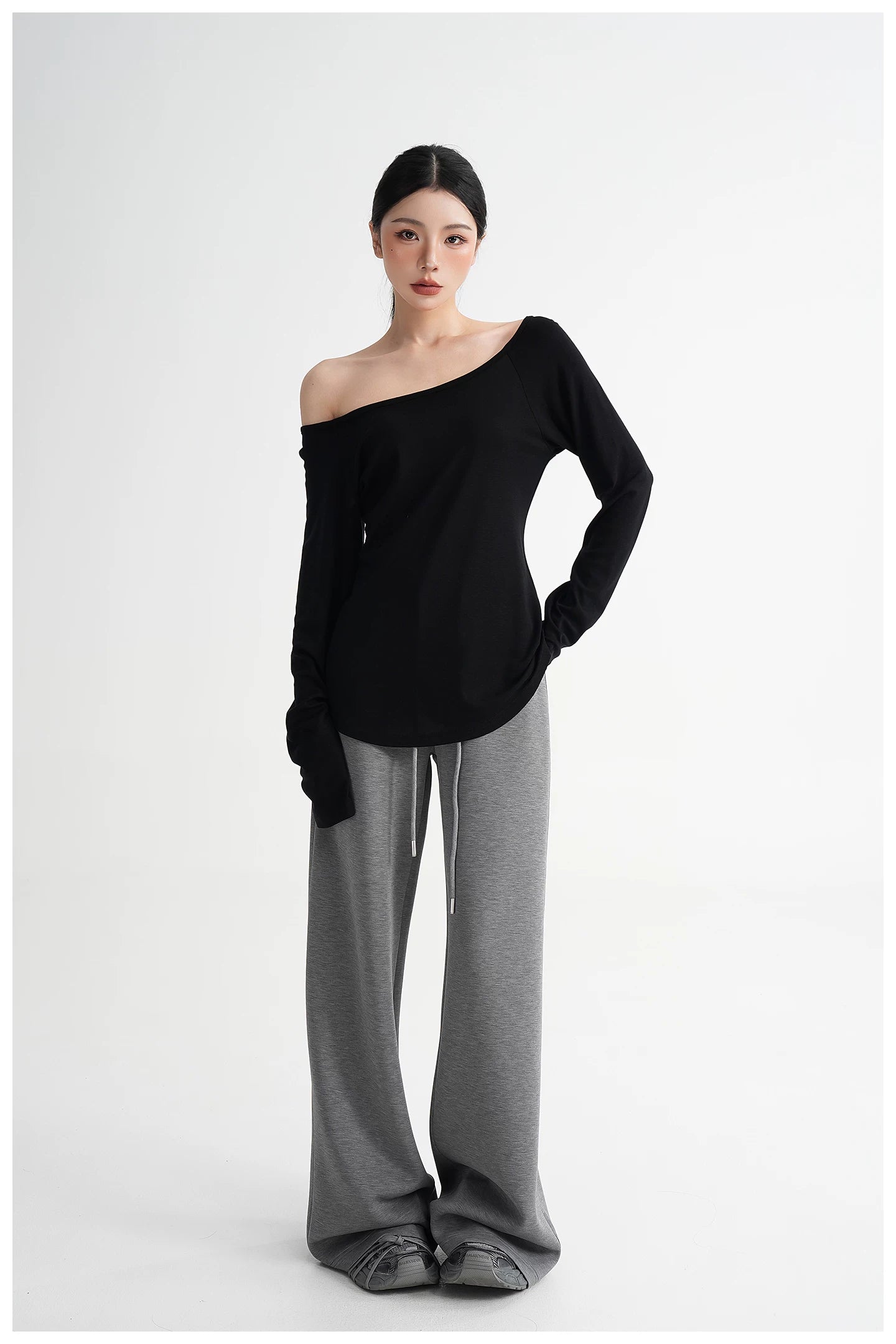 Waist-Cinching Fitted Long Sleeve T-Shirt