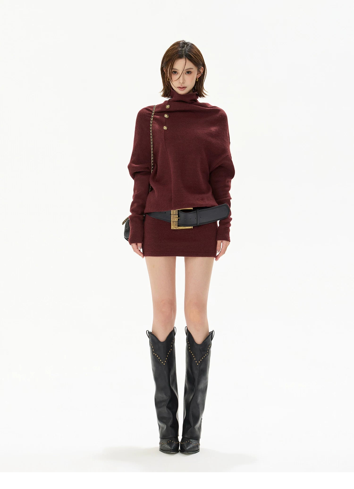 Cowl-Neck Batwing Sleeve Knit Mini Dress