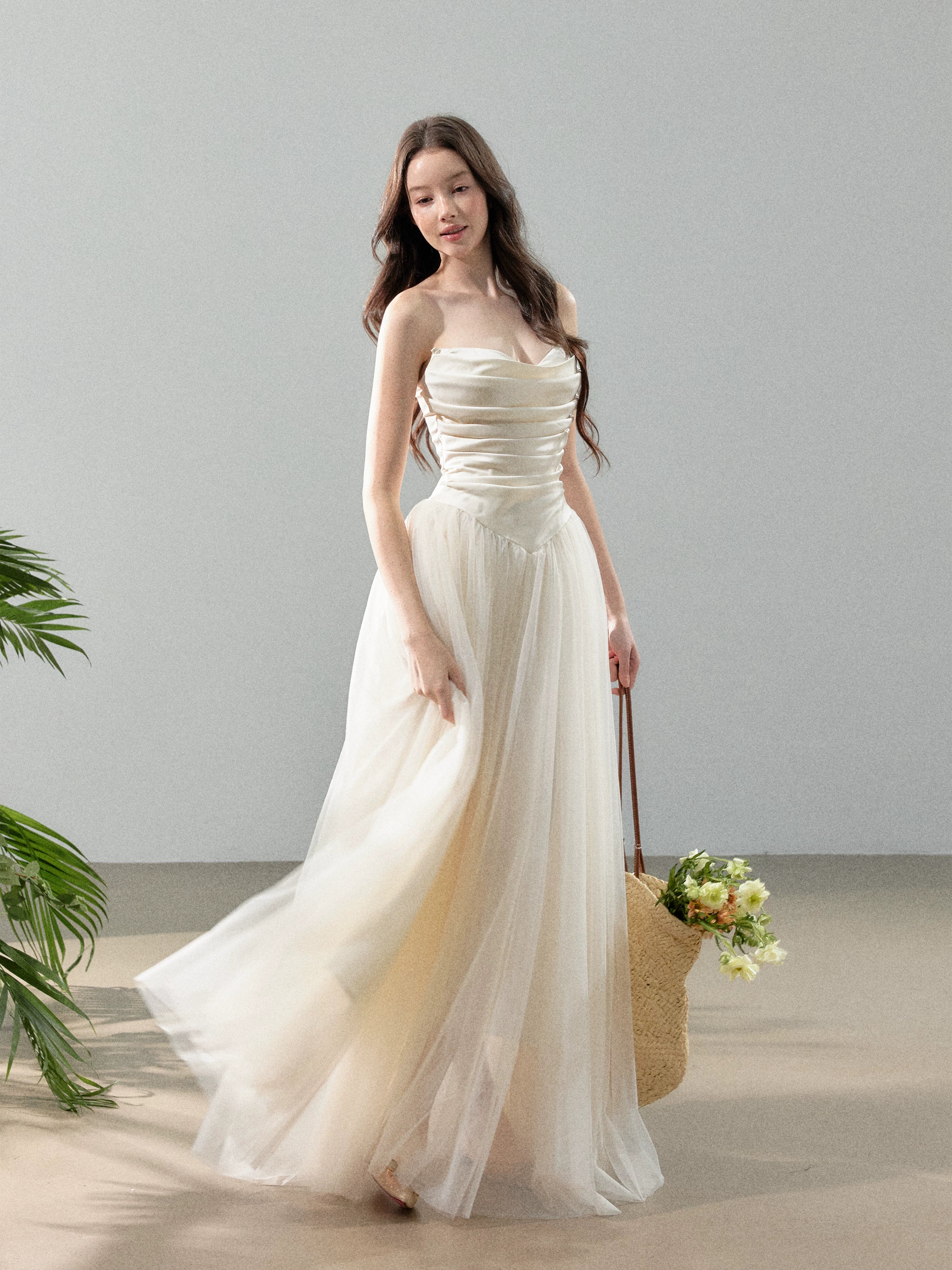 Cloud Dream Satin Strapless Tulle Gown