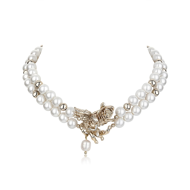Gothic Angel Pearl Cross Choker - CHINASQUAD