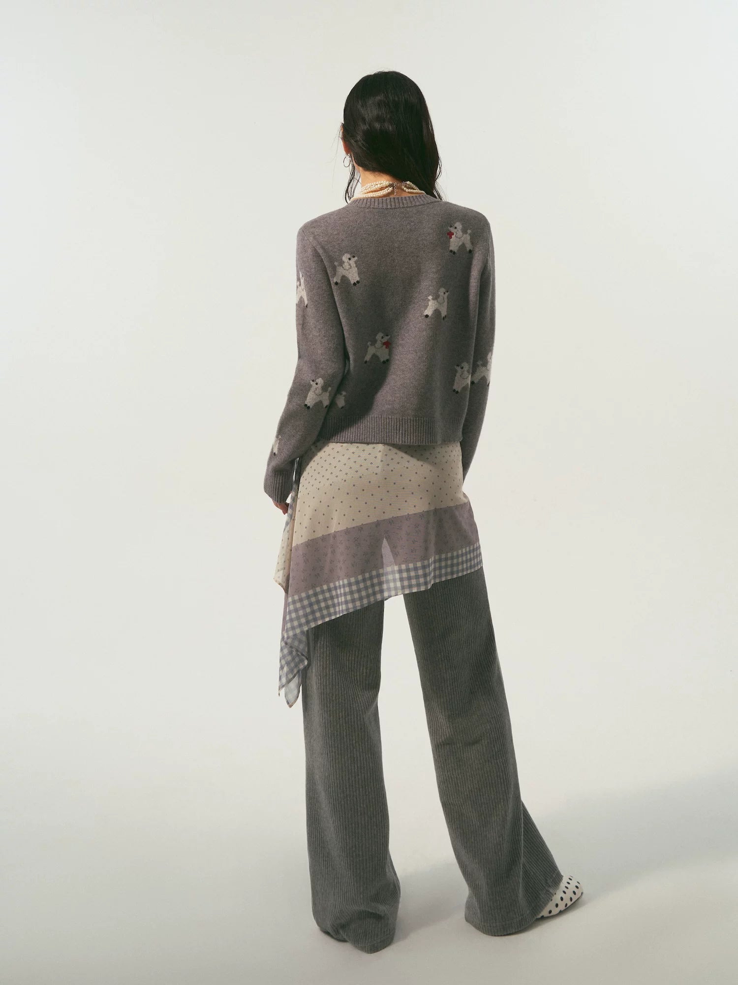 Scarf-Inspired Puppy Jacquard Knit Cardigan