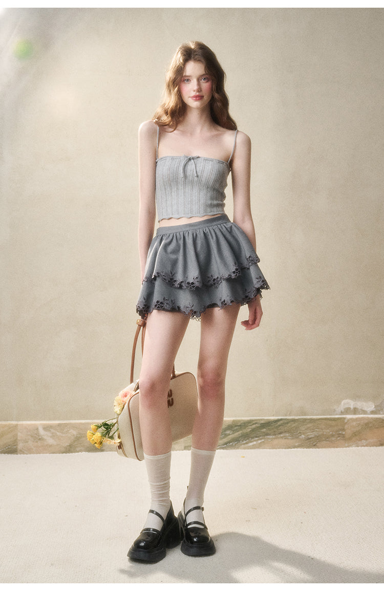 Flower Embroidered Lace Waist Skirt - CHINASQUAD