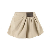 Khaki Petal-Pleat A-Line Skirt - CHINASQUAD