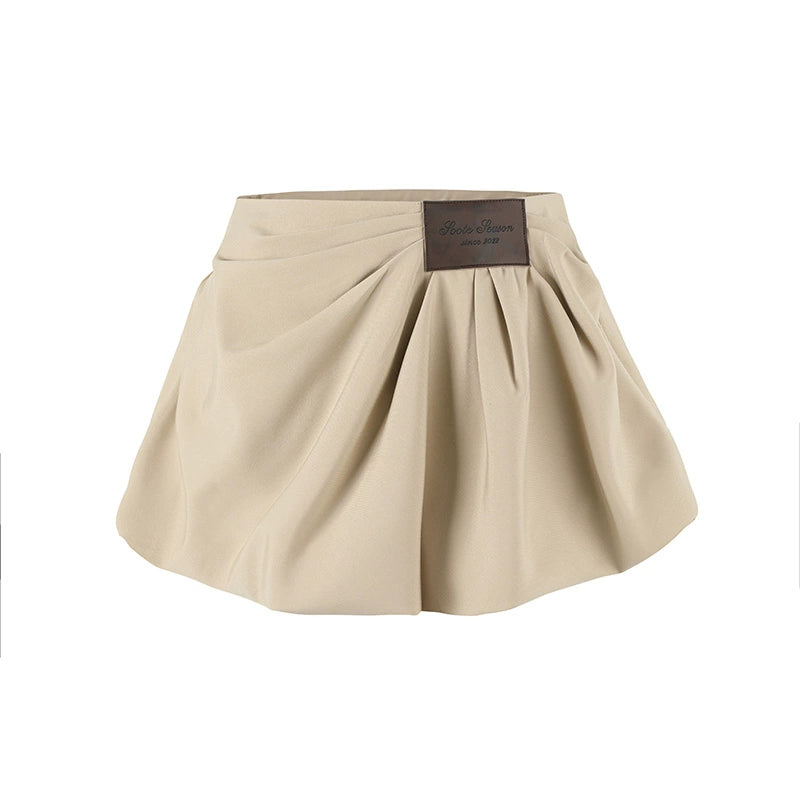 Khaki Petal-Pleat A-Line Skirt