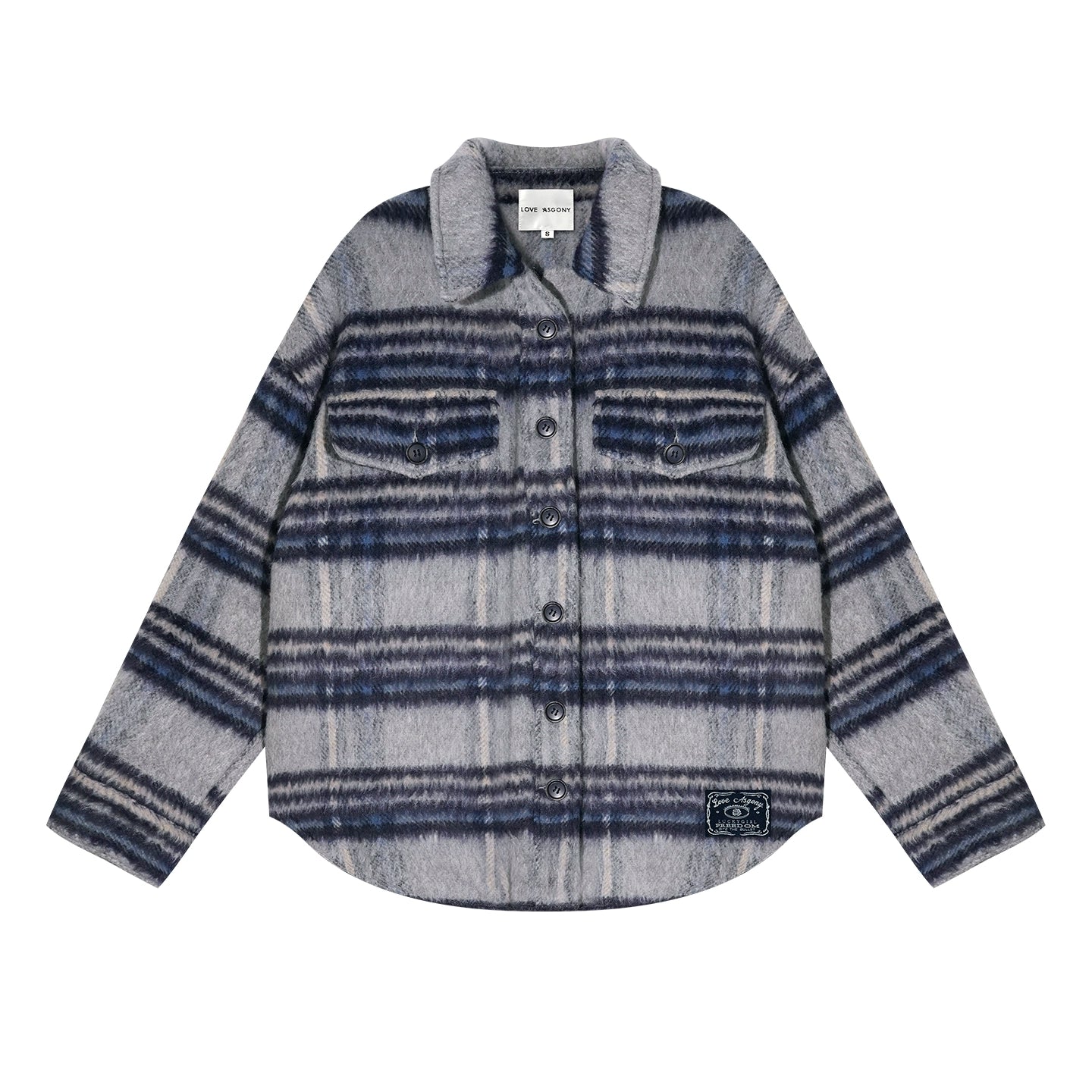 Plaid Contrast-Collar Wool-Blend Overshirt Jacket
