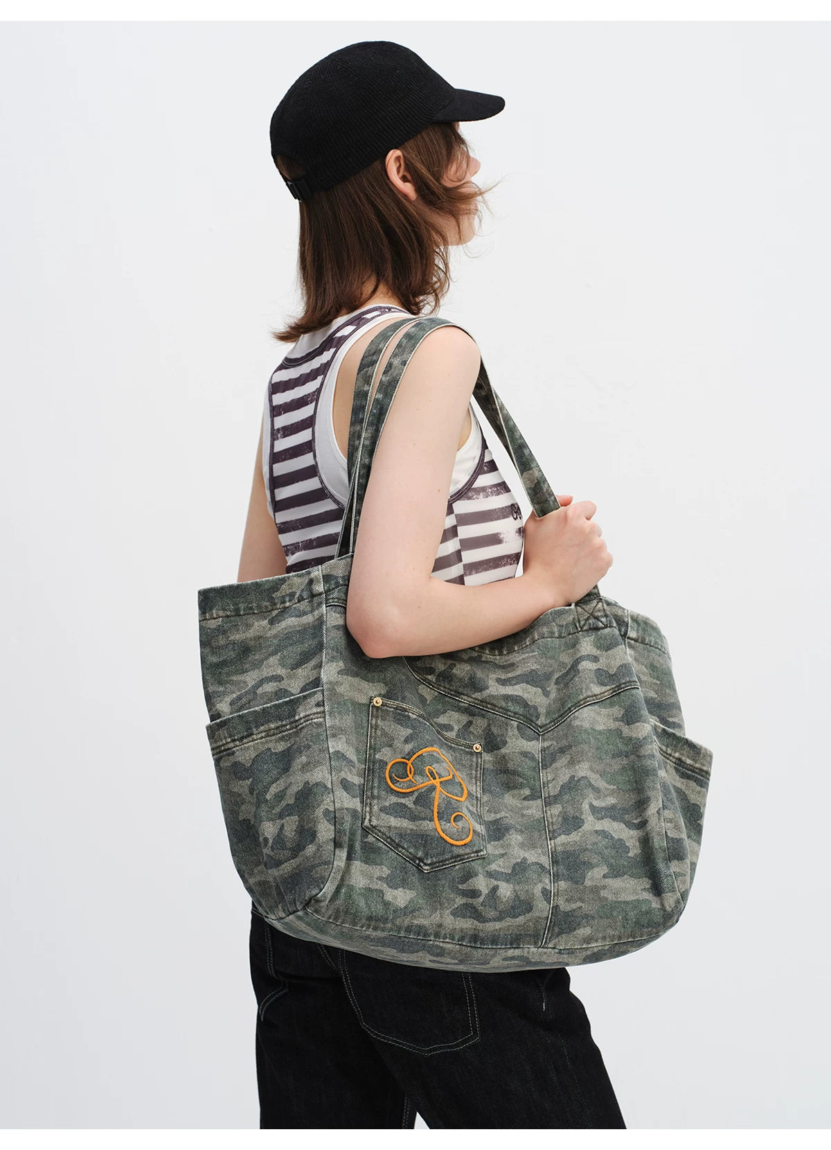 Washed Camouflage Canvas Tote Bag