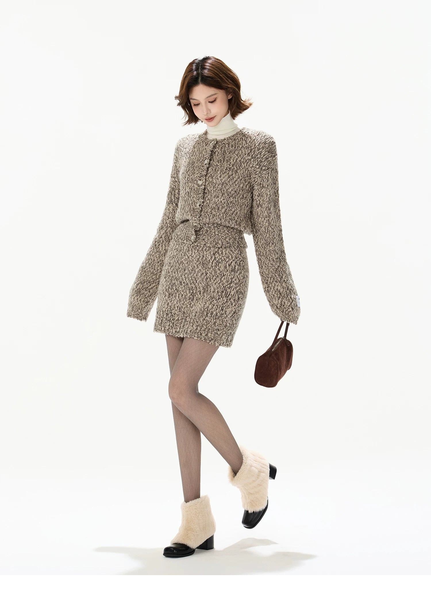 Wool Knit Cardigan & Mini Skirt Set