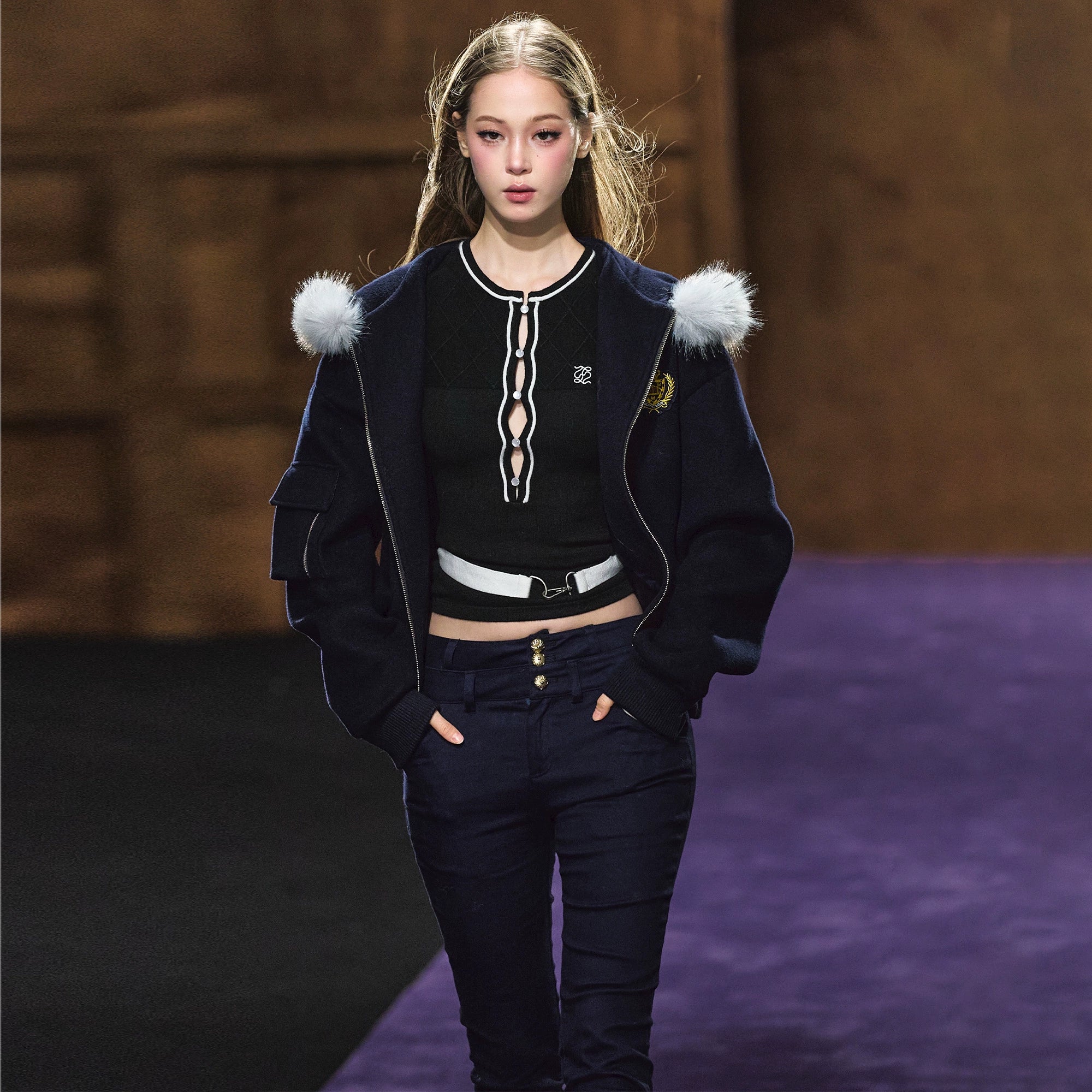 Wool-Blend Faux Fur Hooded Fleece Two-Piece Set