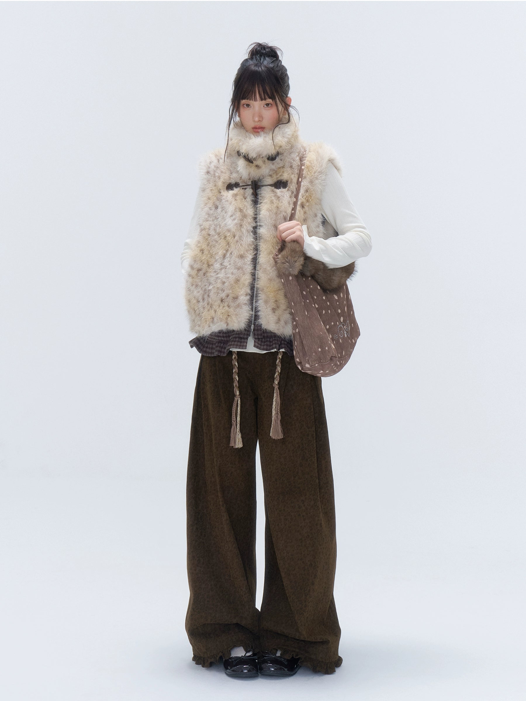 Leopard Pocket Pleated Wide-Leg Pants