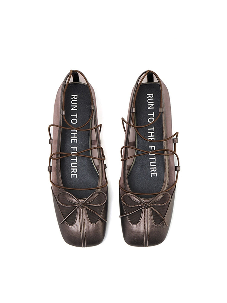 Sheepskin Microfiber Mesh Strap Mary Jane Flats - CHINASQUAD