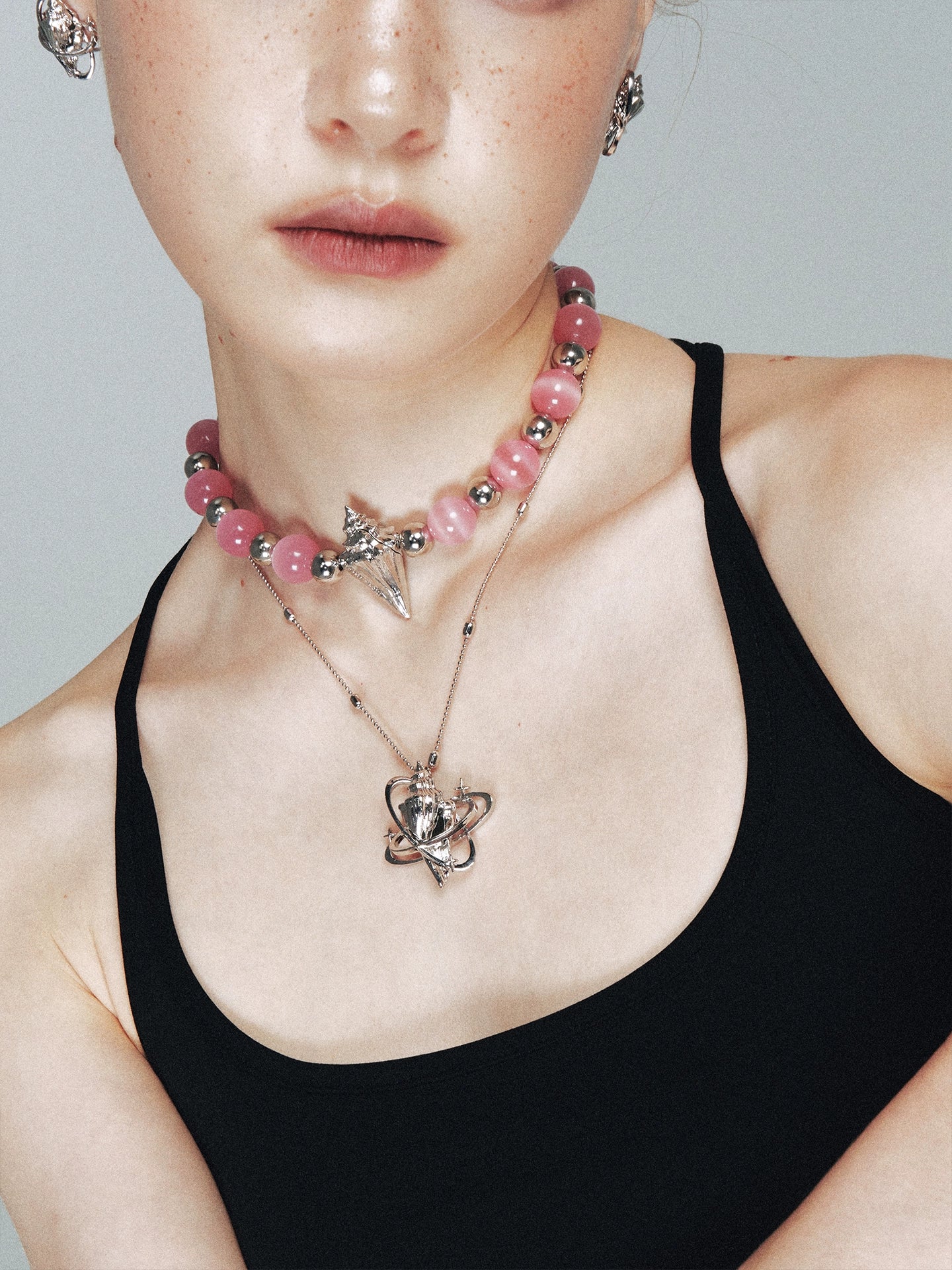 Seashell Star Pink Crystal Choker