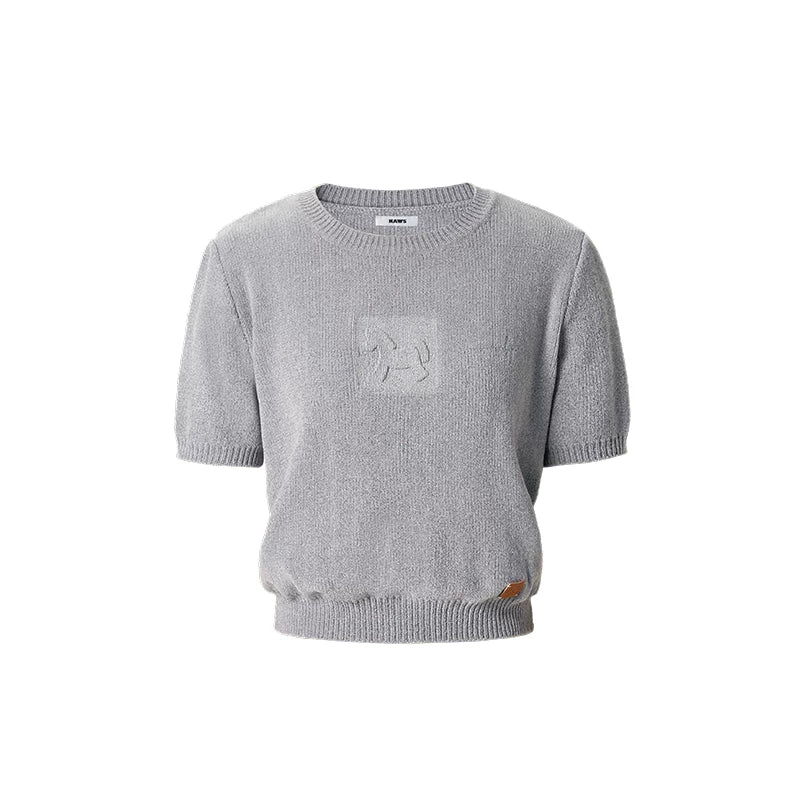 Embossed Logo Cropped Knit Tee