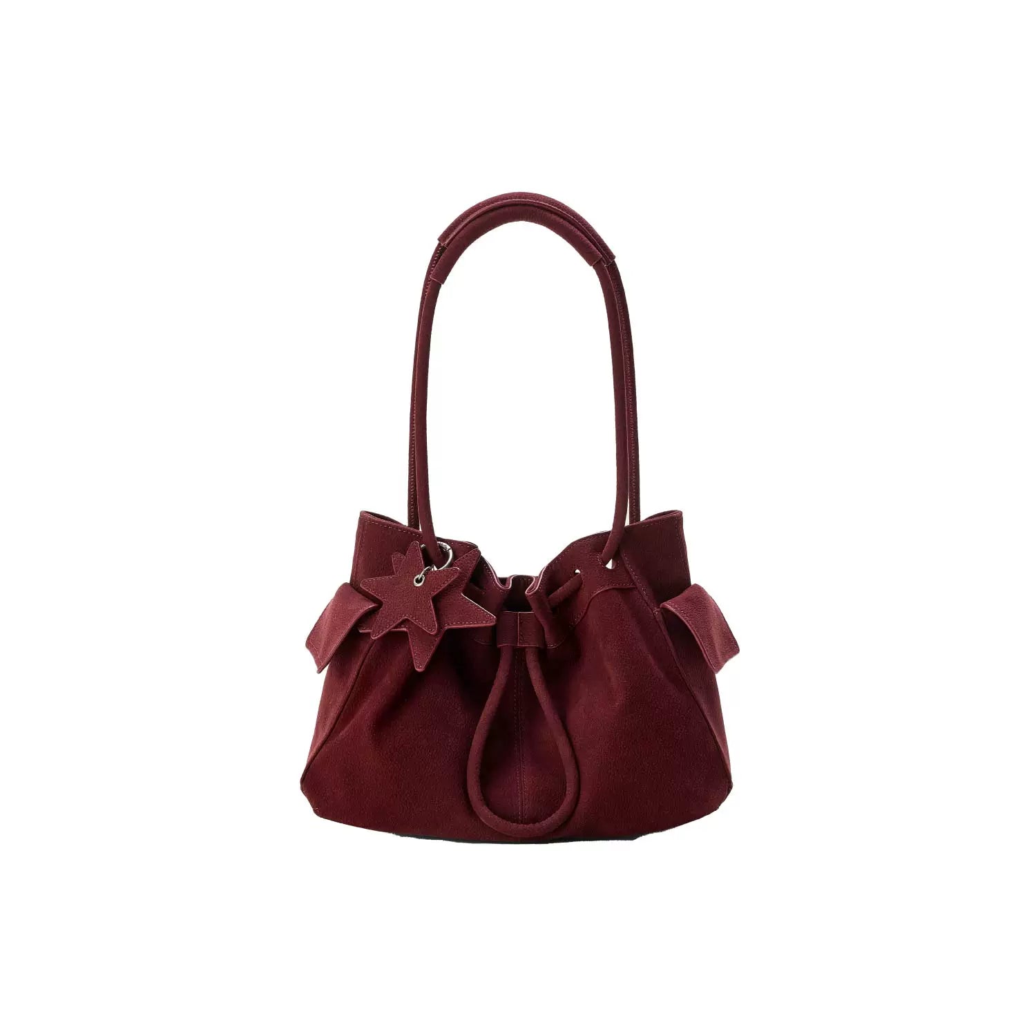 Pebbled Leather Drawstring Cloud Shoulder Bag ECODAY