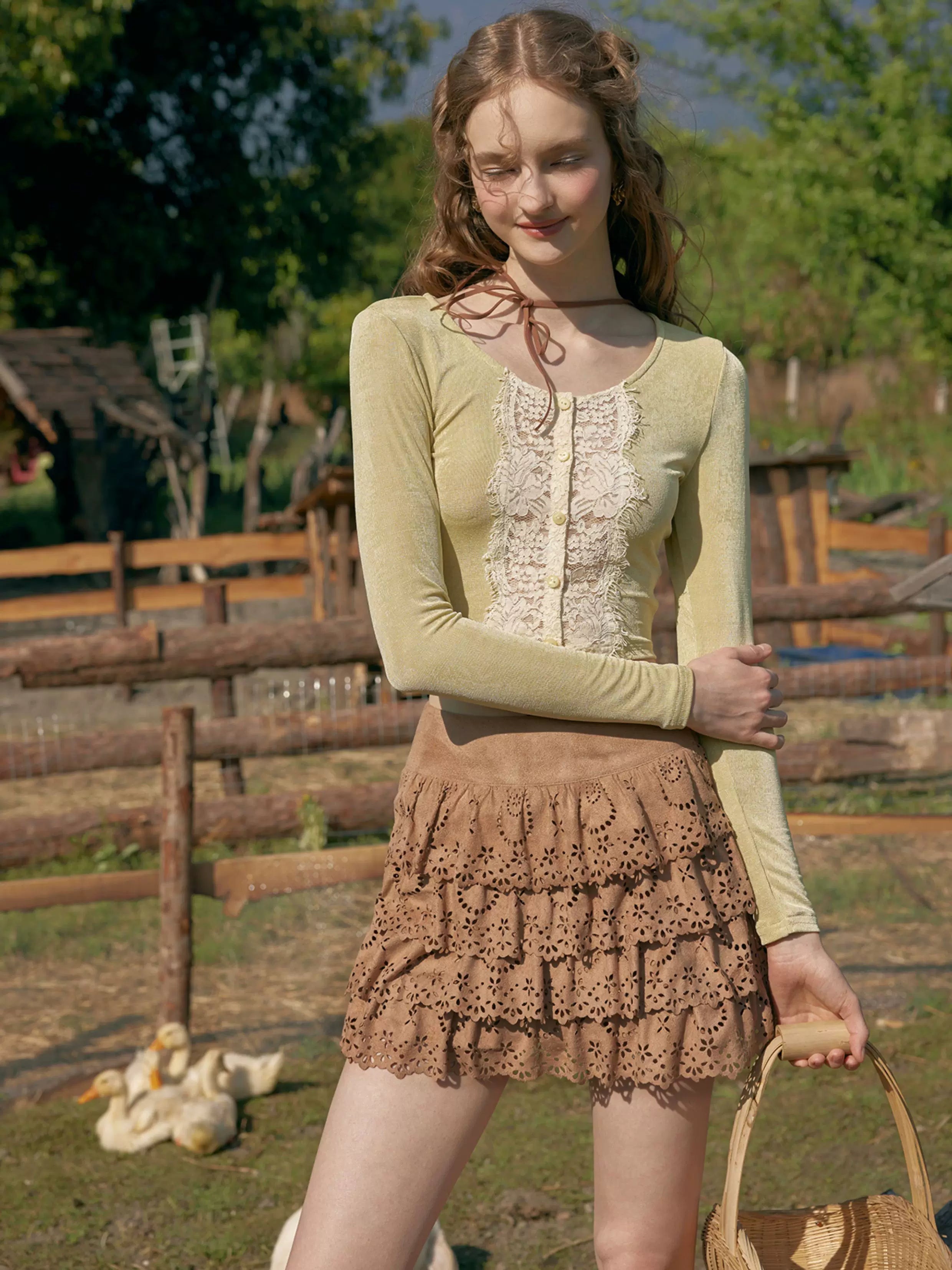 Vintage Layered Cutout Mini Skirt