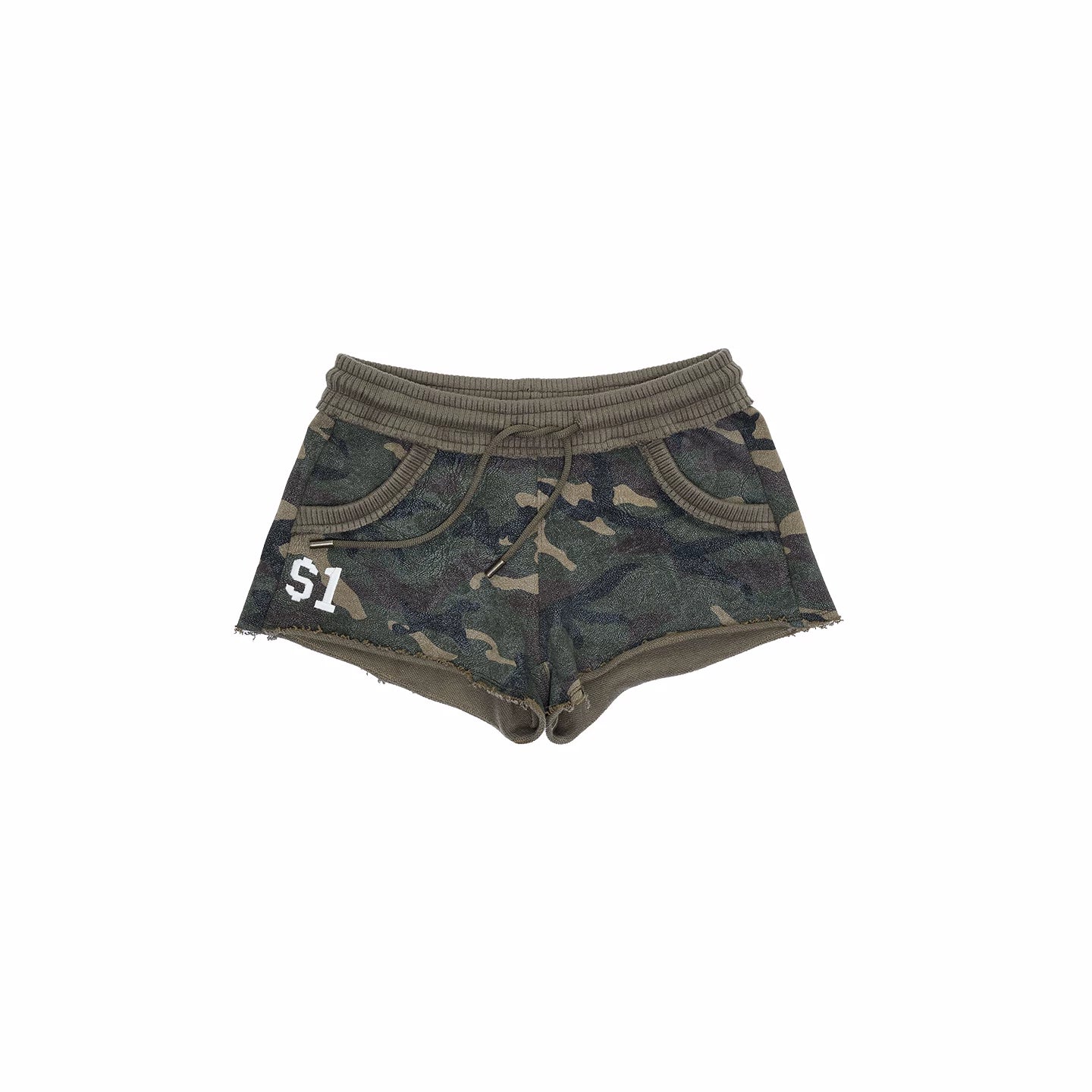 Camo Contrast Bone Embroidery Cotton Sweat Shorts