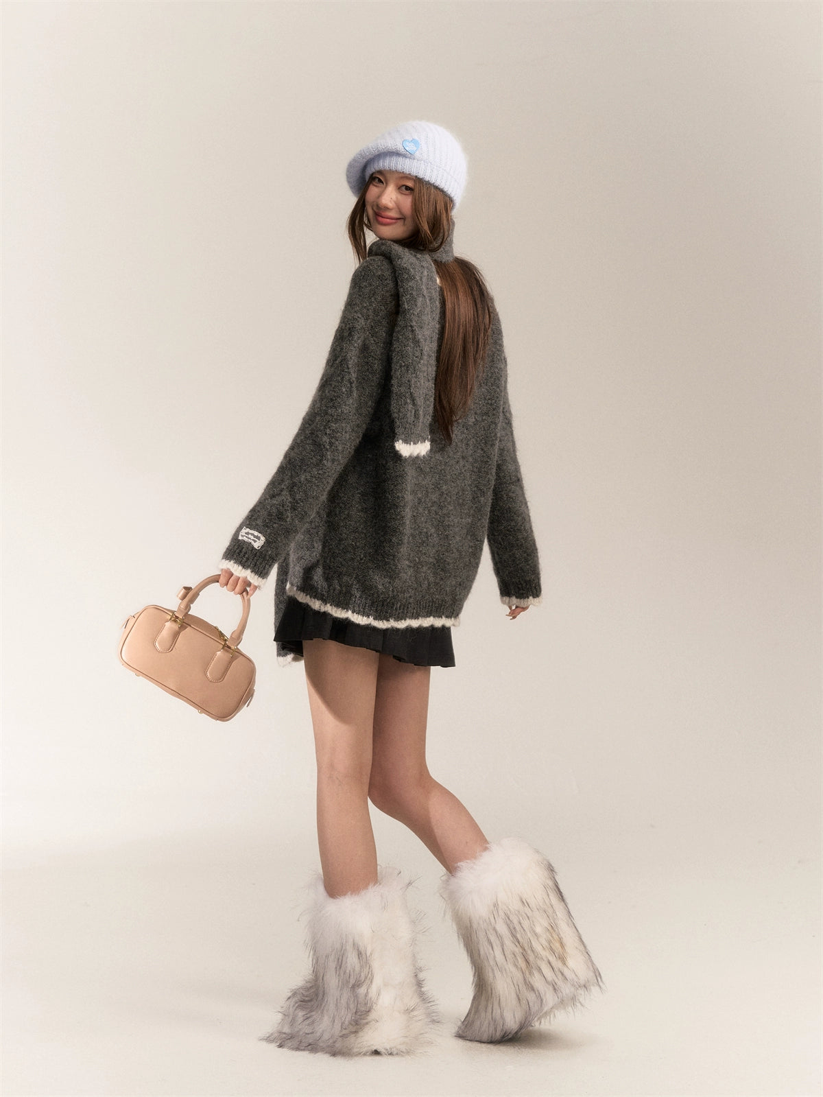 Handcrafted Floral Wool Knit Cardigan & Scarf - CHINASQUAD