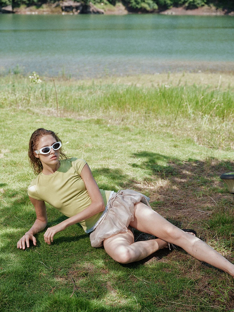 Detachable Floral Cutout Double-Layer Skirt