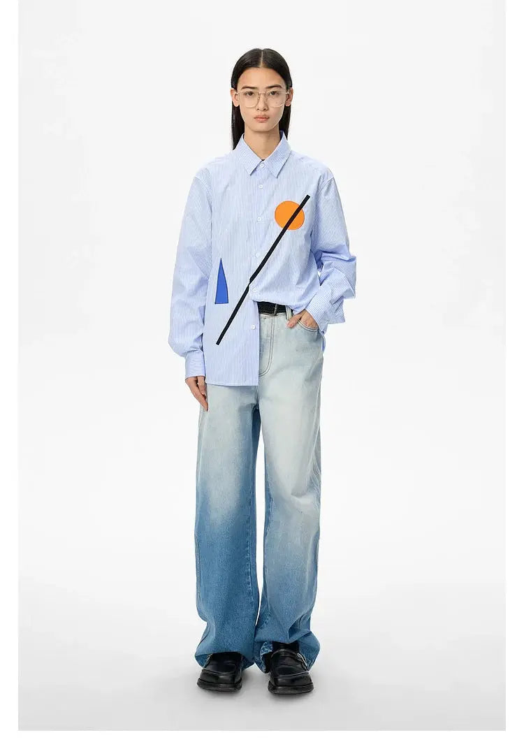 Washed Gradient Straight-Leg Jeans - CHINASQUAD