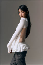 Mesh Lace Up Backless Blouse - CHINASQUAD