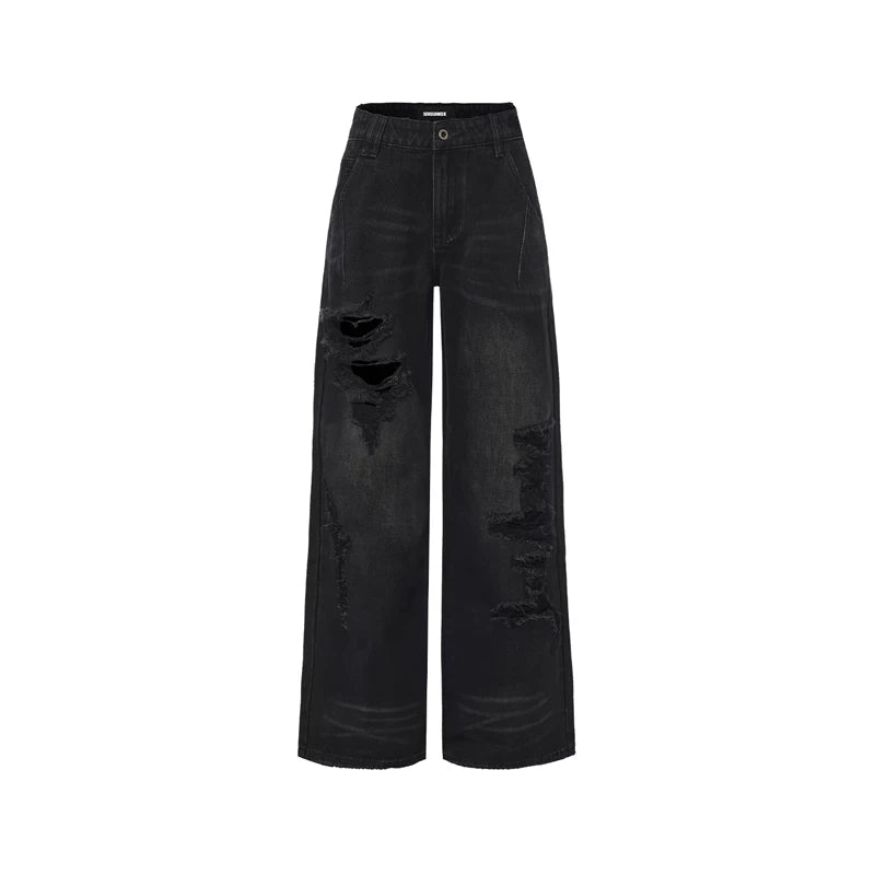 Black-Whisker Straight-Leg Denim Jeans