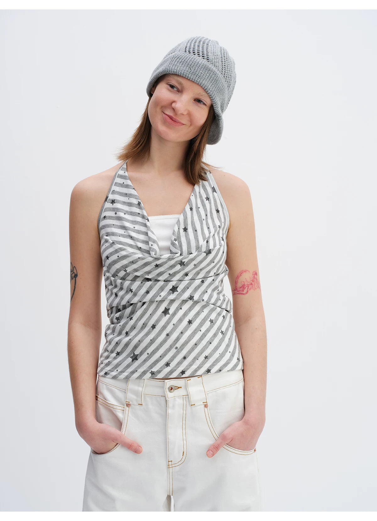 Star Stripe Draped Halter Camisole