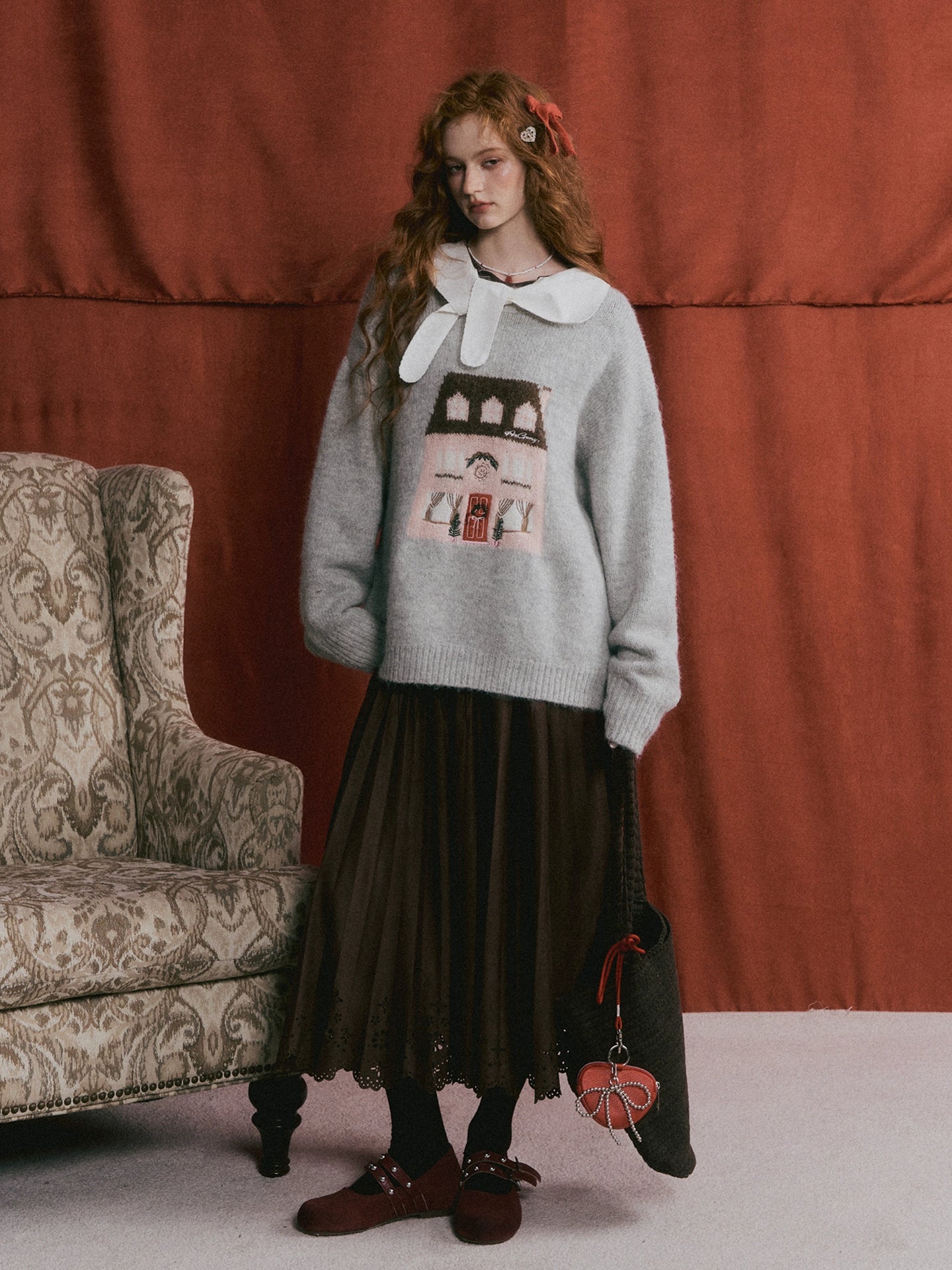 Wool Blend Embroidered Jacquard Knit Sweater