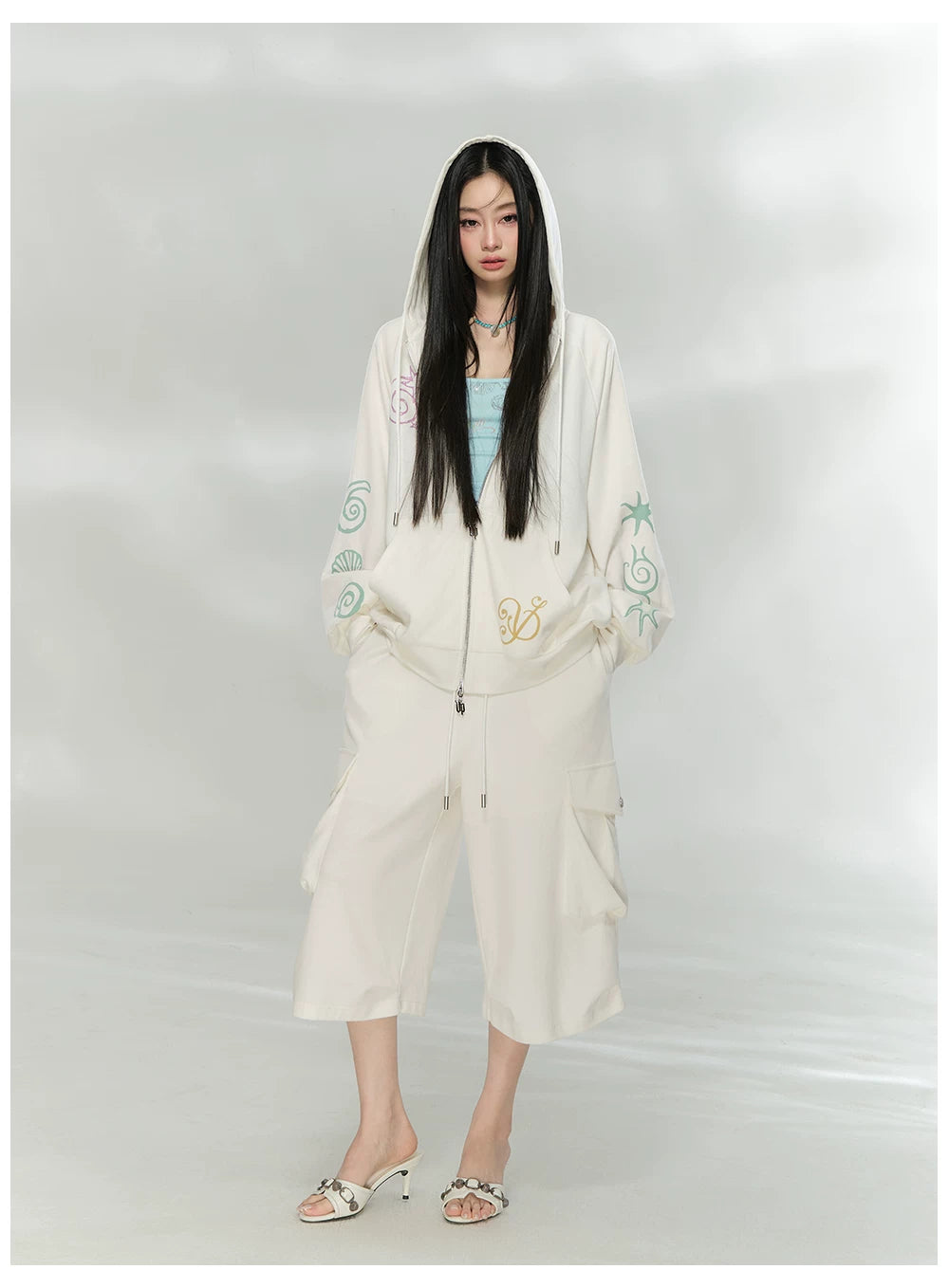 Printed Waffle Knit Hoodie & Pants Set