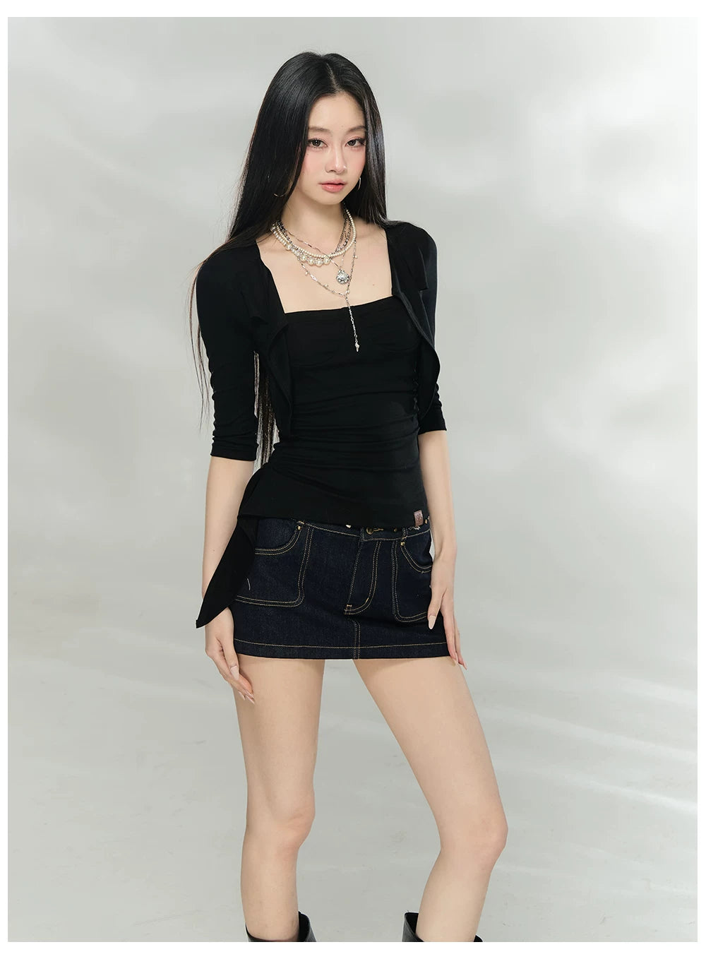 Vintage Studded Waist Denim Mini Skirt