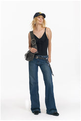 Washed Blue Embroidered Straight Jeans - CHINASQUAD