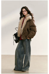 Two-Tone Faux Fur Collar Padded Jacket - CHINASQUAD