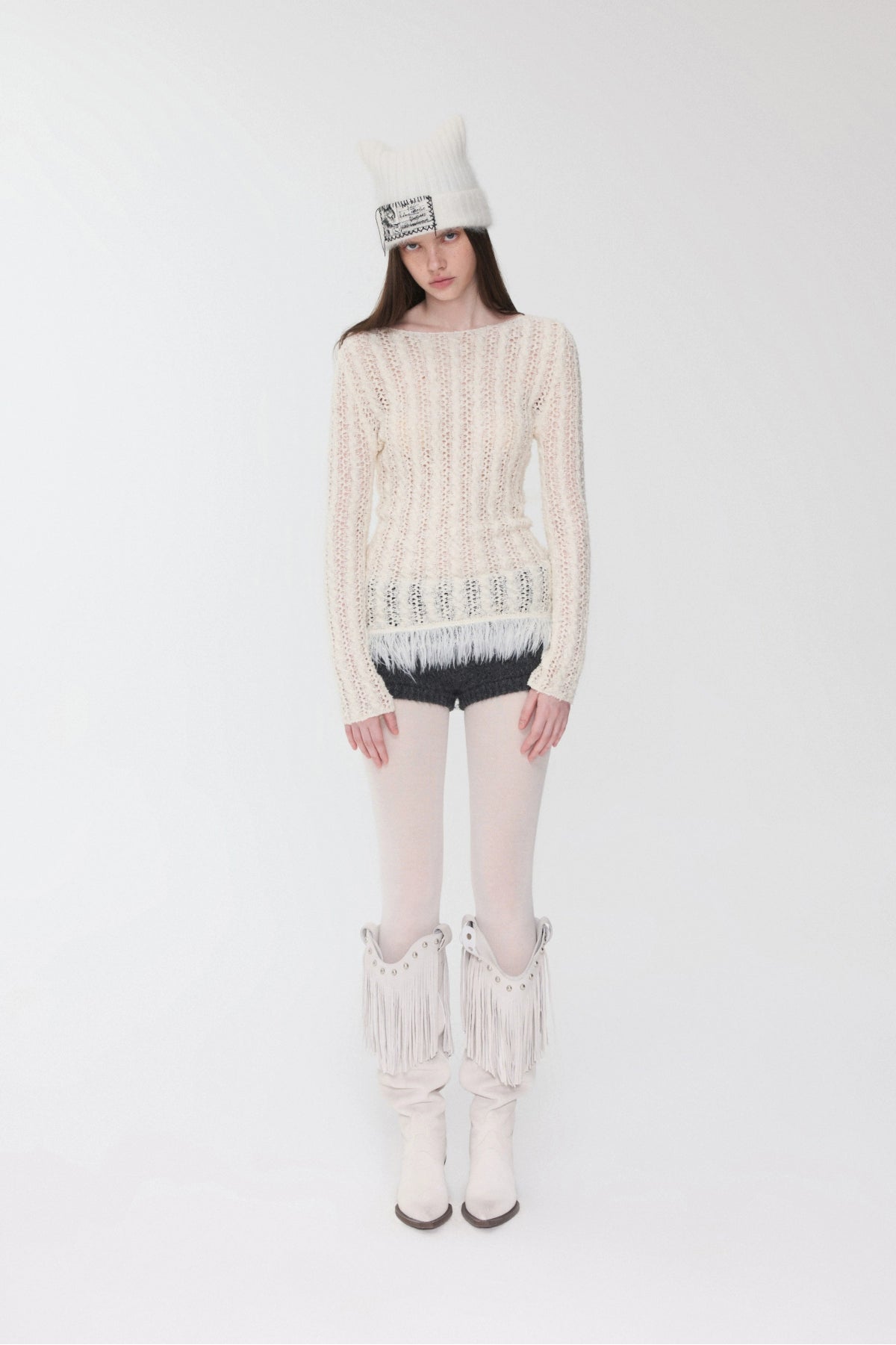 Cable-Knit Faux-Fur Trim Fitted Sweater - CHINASQUAD