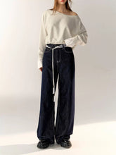 Dark Blue High-waist Wide-leg Pants - CHINASQUAD