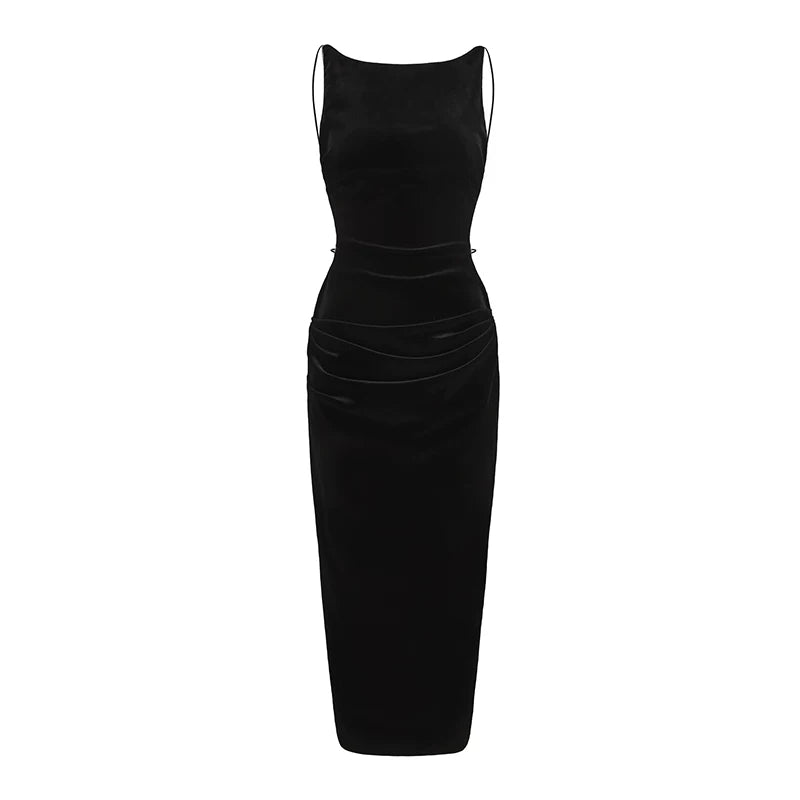 Crystal-Trim Velvet Backless Dress