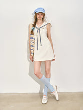Navy Collar Color-Blocking Waist-cinching Dress - CHINASQUAD