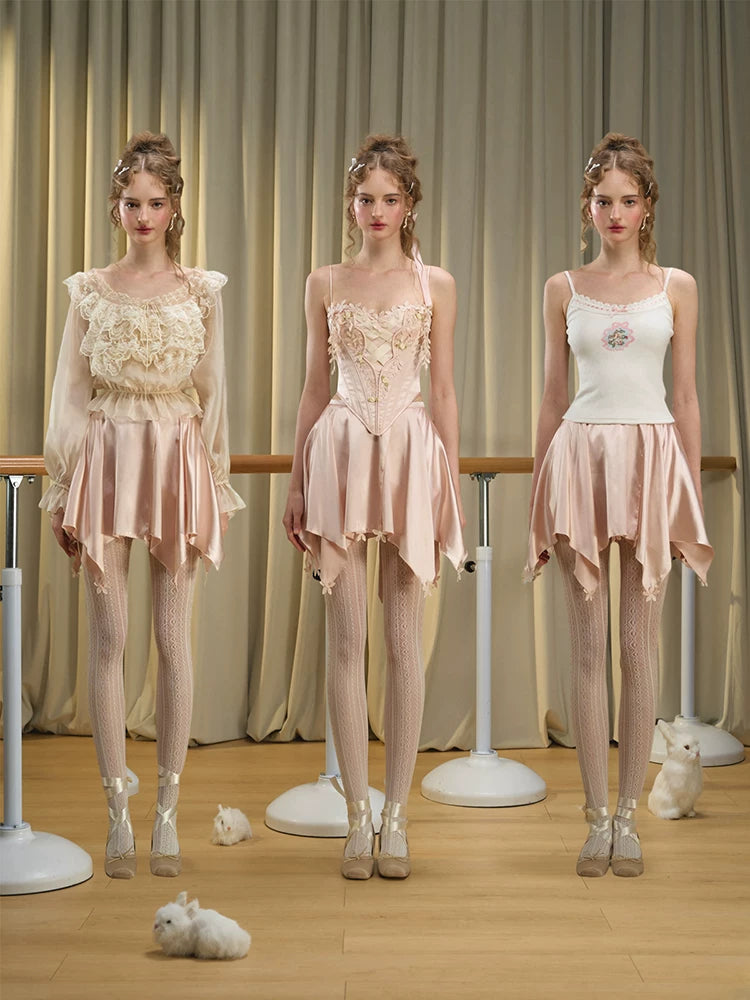 French Ballet Satin Corset Top & Skirt Set