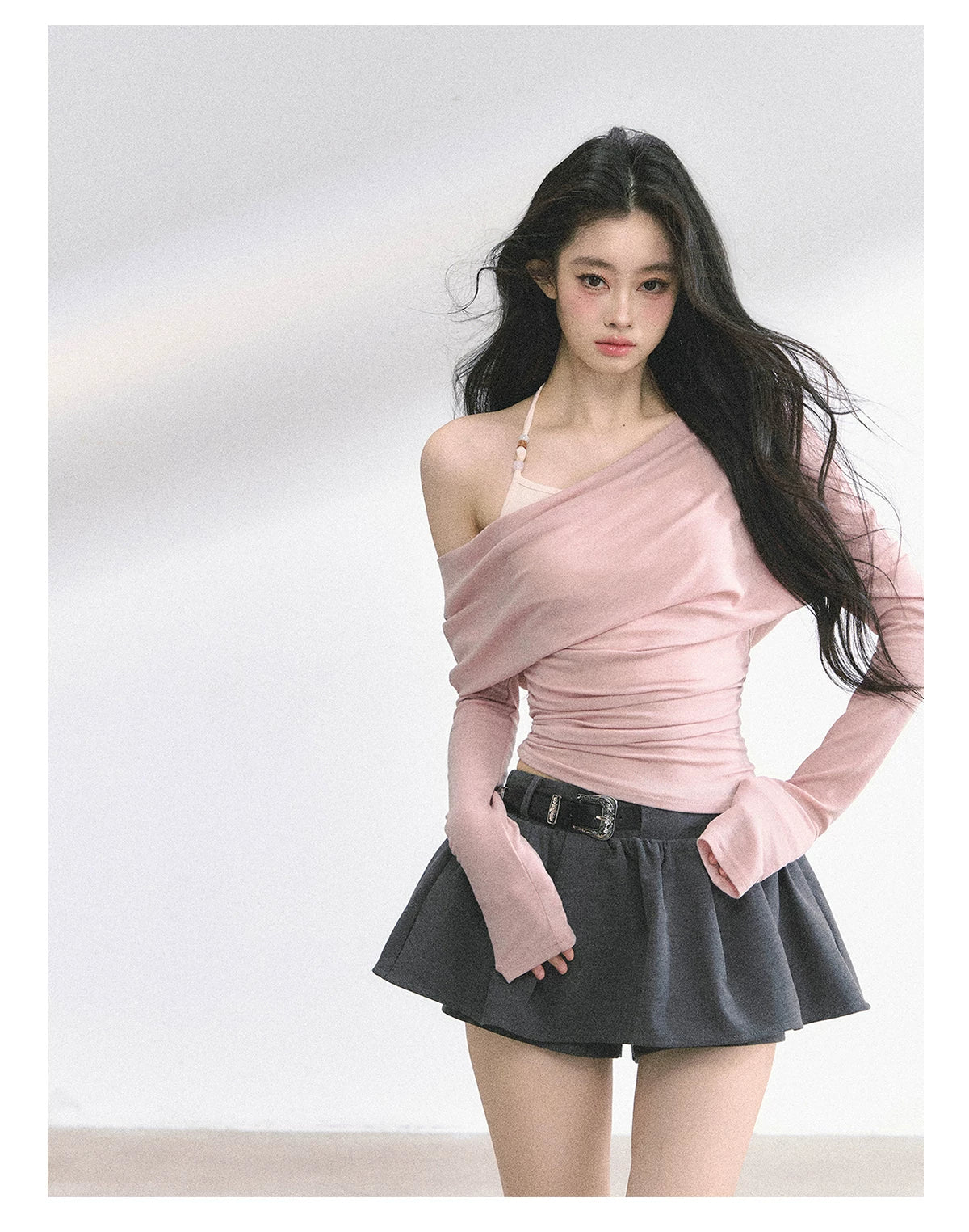 Asymmetric Off-Shoulder Long-Sleeve T-Shirt
