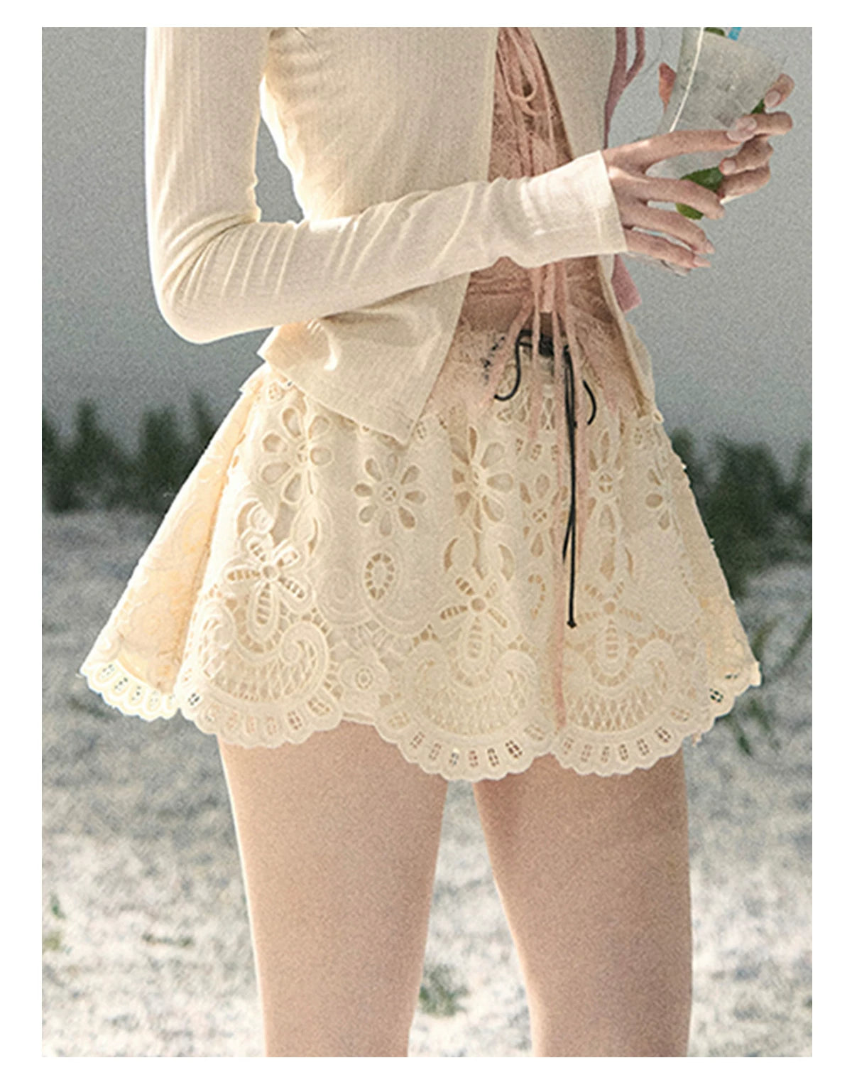 “Lost in Your Embrace” French Floral Cutwork Bubble Mini Skirt
