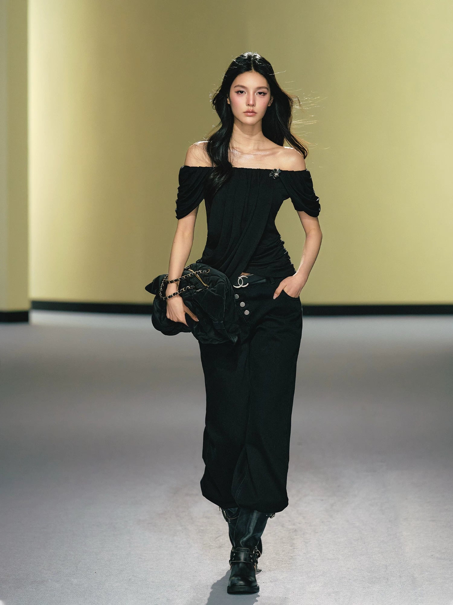 Asymmetric Placket Straight-Leg Denim Trousers