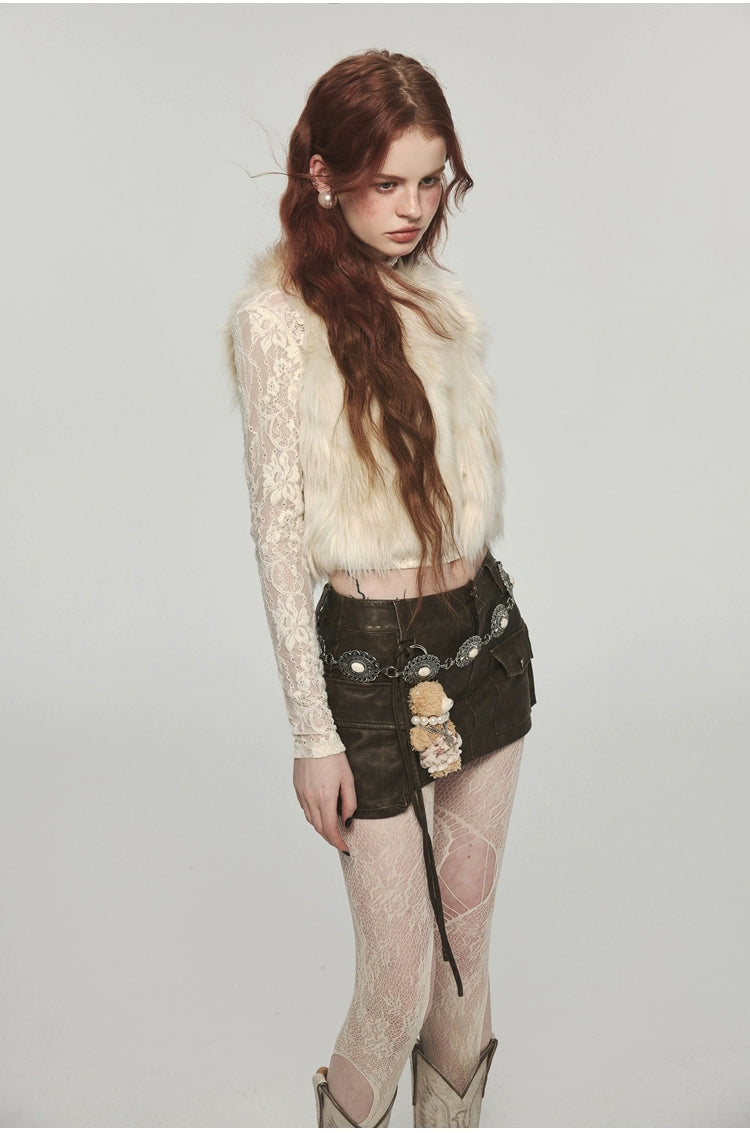 Distressed Washed Leather Bodycon Mini Skirt - CHINASQUAD