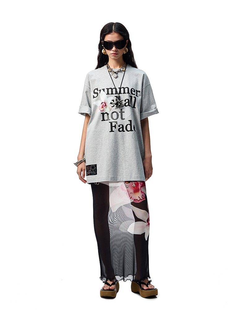 Oversize Floral Alphabet Printed T-shirt - CHINASQUAD
