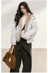 Two-Tone Faux Fur Collar Padded Jacket - CHINASQUAD
